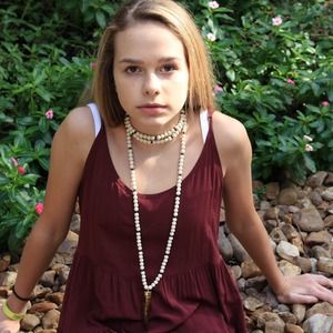 Aztec beaded double wrap necklace with wooden horn