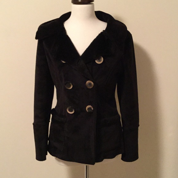 black faux shearling double breasted jacket
