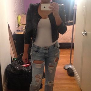 Cropped faux leather jacket Military style