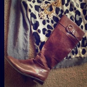 Brown riding boots - patent leather