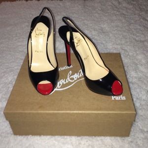 CHRISTIAN LOUBOUTIN FLO SLING 120 PATENT BLACK/RED