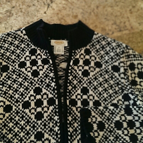 Talbots Black and White Zippered Cardigan M - Picture 2 of 4