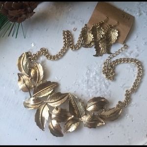 Antique gold leaf necklace