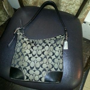 Coach black leather purse black and grey