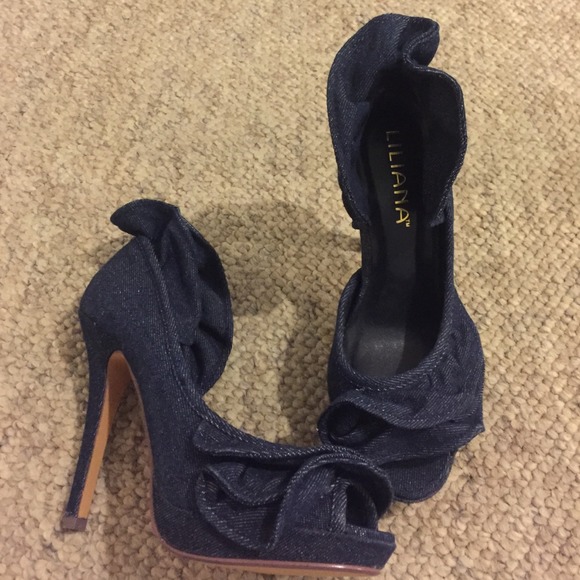Denim Ruffle Heels