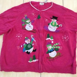 Pink snowmen ugly Christmas sweater