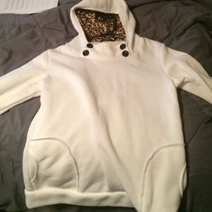 White hoodie with cheetah hood