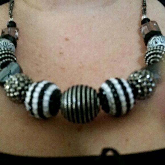 Black and white statement necklace. Handcrafted.
