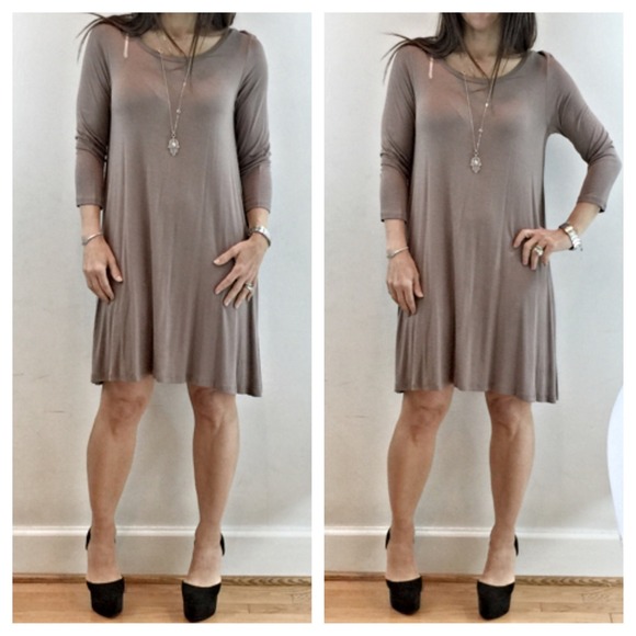 Taupe swing tunic dress SALE - Picture 2 of 4