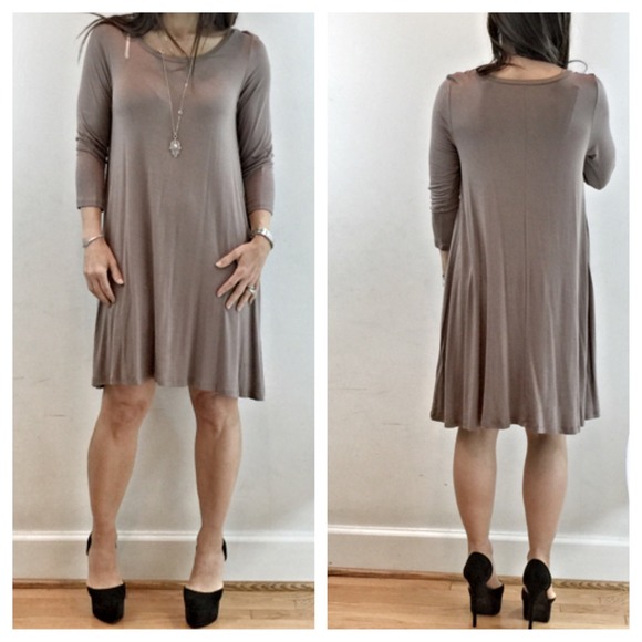 Taupe swing tunic dress SALE - Picture 3 of 4