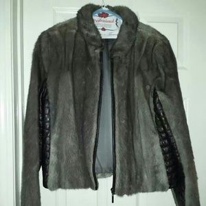 Genuine Mink Jacket with Leather trim