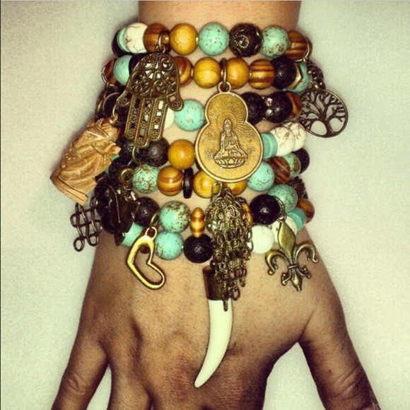 Beaded bracelet stacks in all colors and charms.