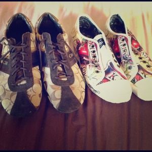 2 pair size 7 coach and ed hardy shoes bundle