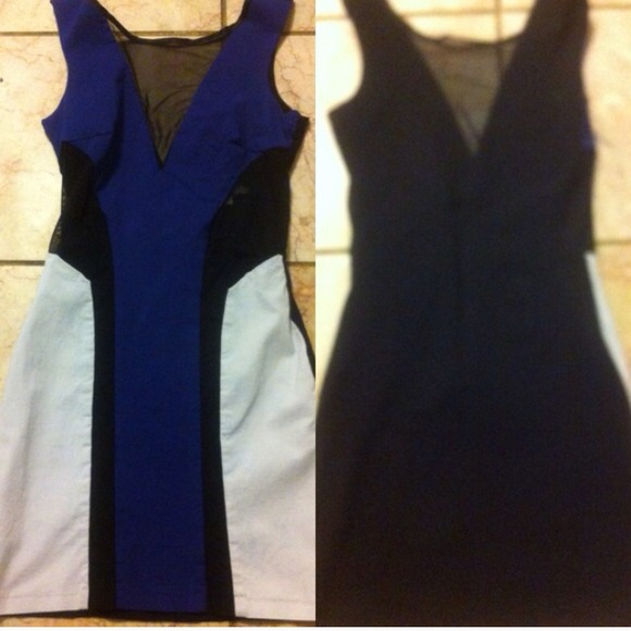 White blue black Mesh inset Bodycon dress