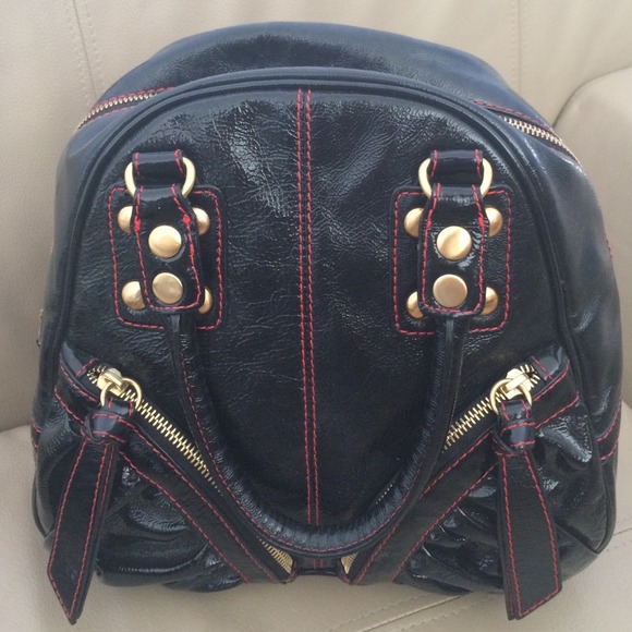 Isabella Fiore Boho Hobo Black Leather Handbag