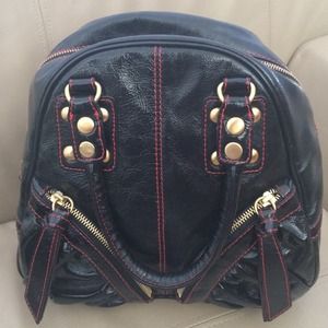 Isabella Fiore Boho Hobo Black Leather Handbag