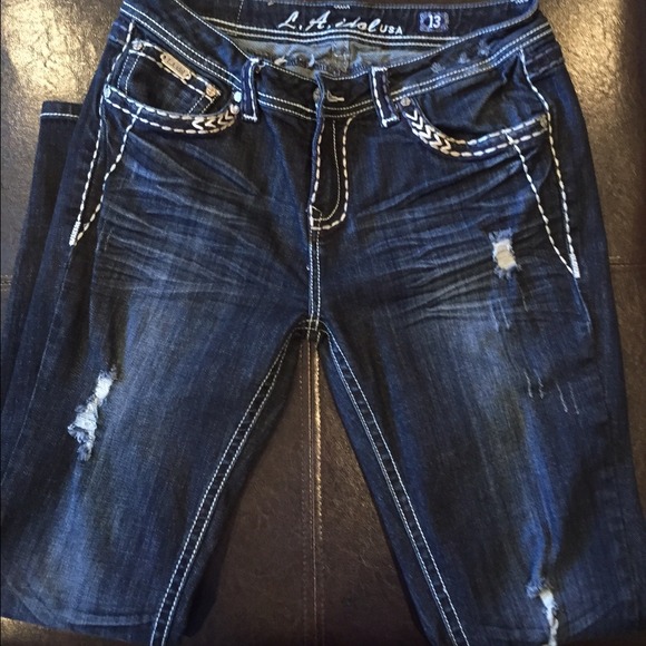 LA Idol Designer distressed jeans size 13
