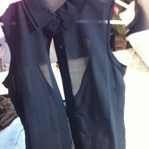 Black sheer shirt with open back