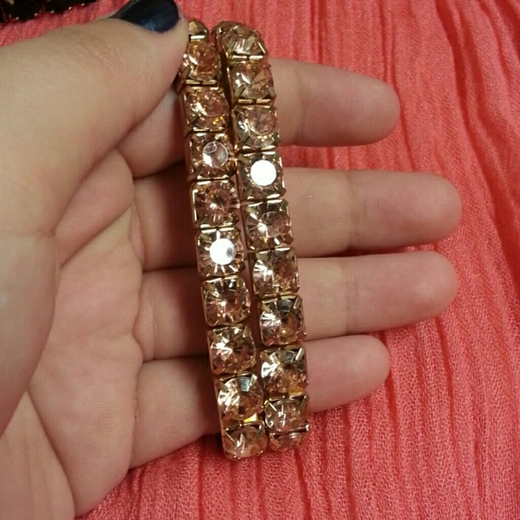 Peach jeweled stretchy bracelets