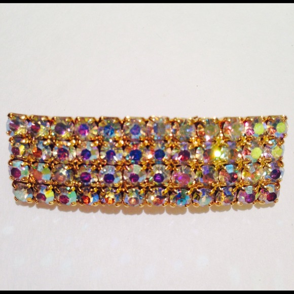 Gorgeous vintage aurora borealis & gold shoe clips