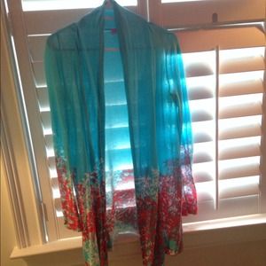 Lilly Pulitzer Light Blue And Coral Cardigan