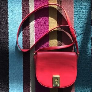 Jcrew red leather purse with gold clasp