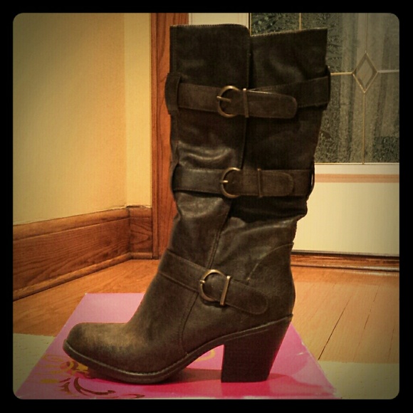 Brown leather boots