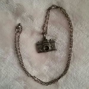 Silver camera necklace