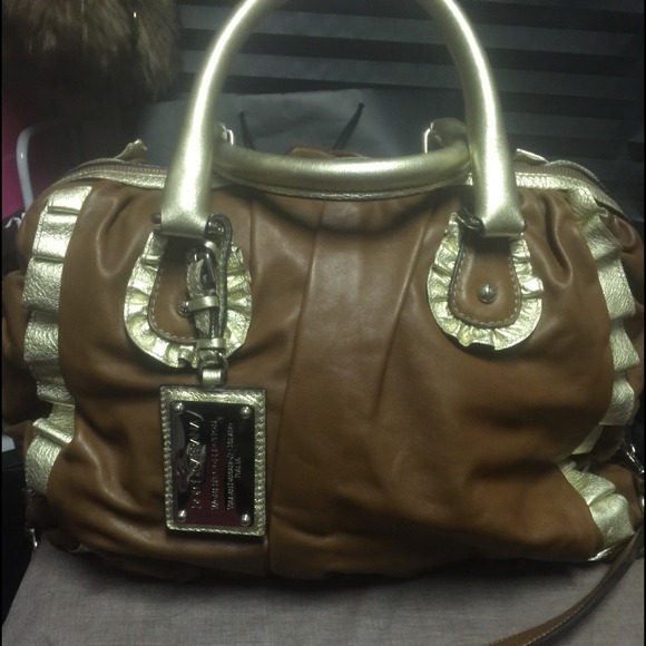 DOLCE & GABBANA soft brown & gold leather handbag
