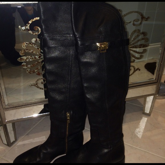 Tory Burch over the knee black leather boots