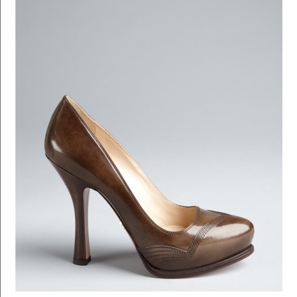 Prada women’s mink leather stitched platform pumps