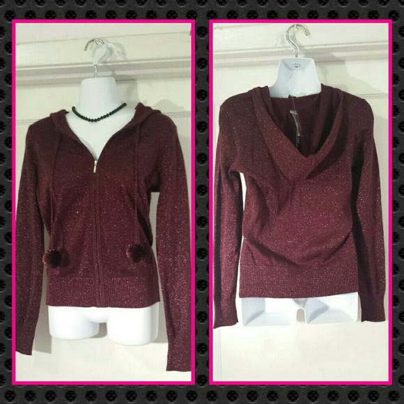 NWT- Sparkling maroon zip up hoodie
