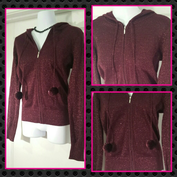 NWT- Sparkling maroon zip up hoodie - Picture 2 of 2