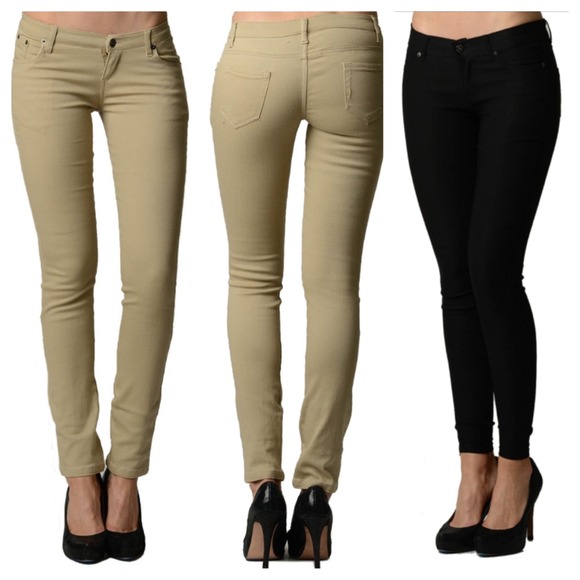 2 pair skinny jeans -khaki & black