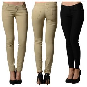 2 pair skinny jeans -khaki & black