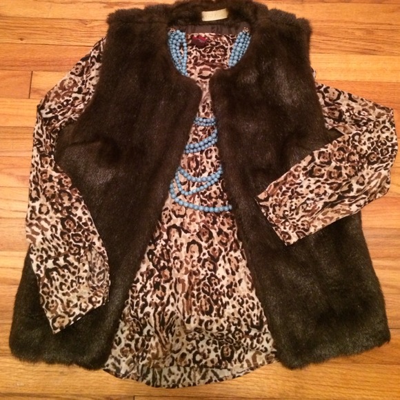 Britt Ryan Chocolate Brown Faux Fur Vest