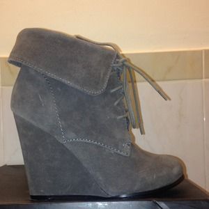 Grey Suede Wedge Booties