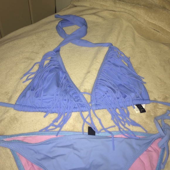Guess fringe light blue bikini