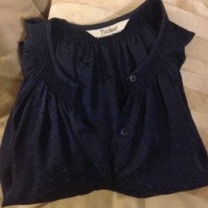 Navy blue silk blouse by Tucker