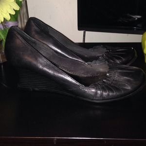 Black Leather Wedge Shoes Size 9