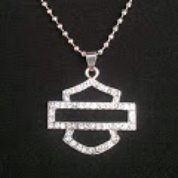 Harley Davidson White Rhinestone Pendent And Chain