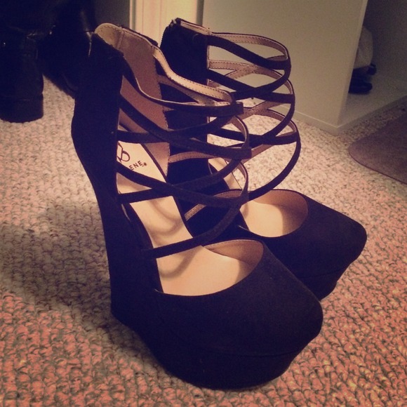 Shoe Dazzle Shoes - Black wedge heels NEVER WORN