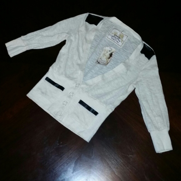 Cardigan - Off White - With Faux  Leather
