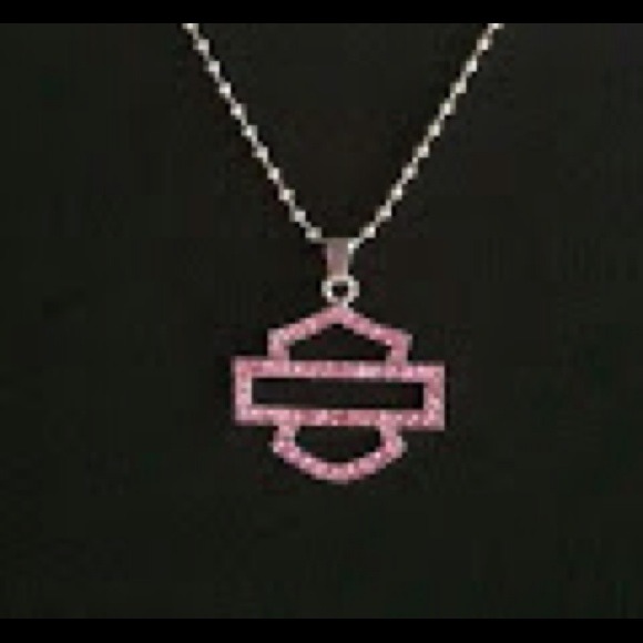 Harley Davidson Pink Rhinestone Pendent & Chain