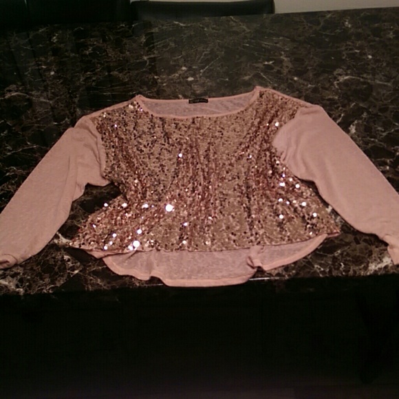 Long sleeved, peach and rosegold sequined blouse.