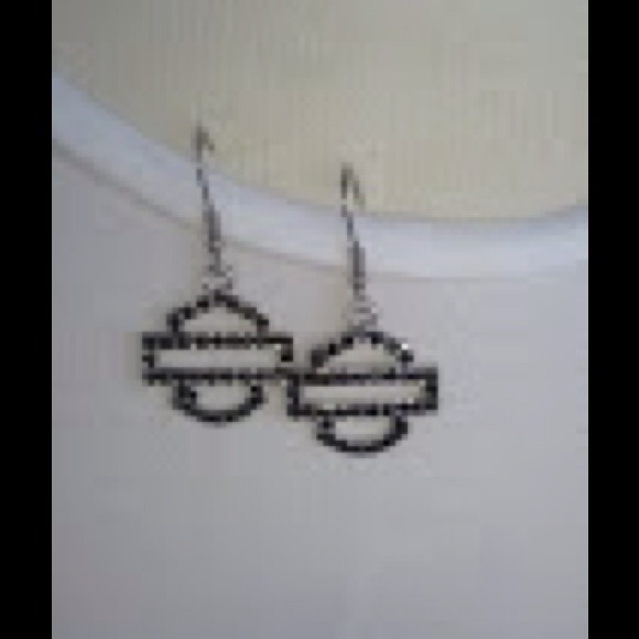 Harley Davidson Black Rhinestone Earrings NWOT