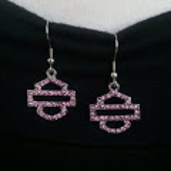 Harley Davidson Pink Rhinestone Earrings NWOT