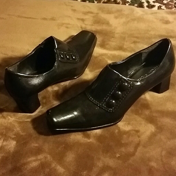 Etienne Aigner square toed short heels.