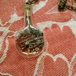 Glass Bottle Pendant Filled w/ Clock Parts