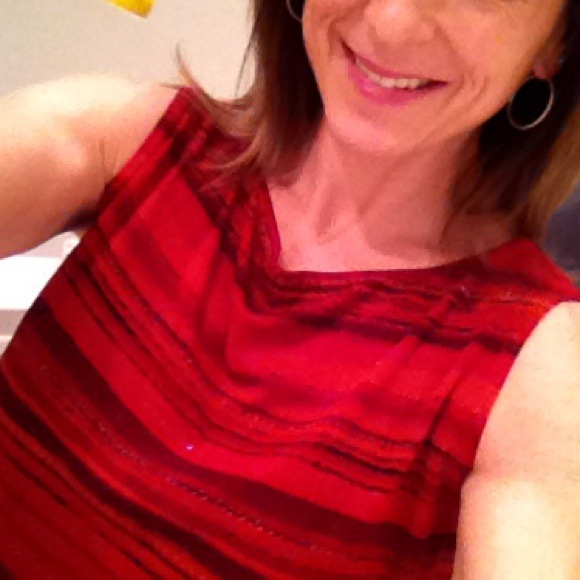 Red, gold and black striped, sleeveless top